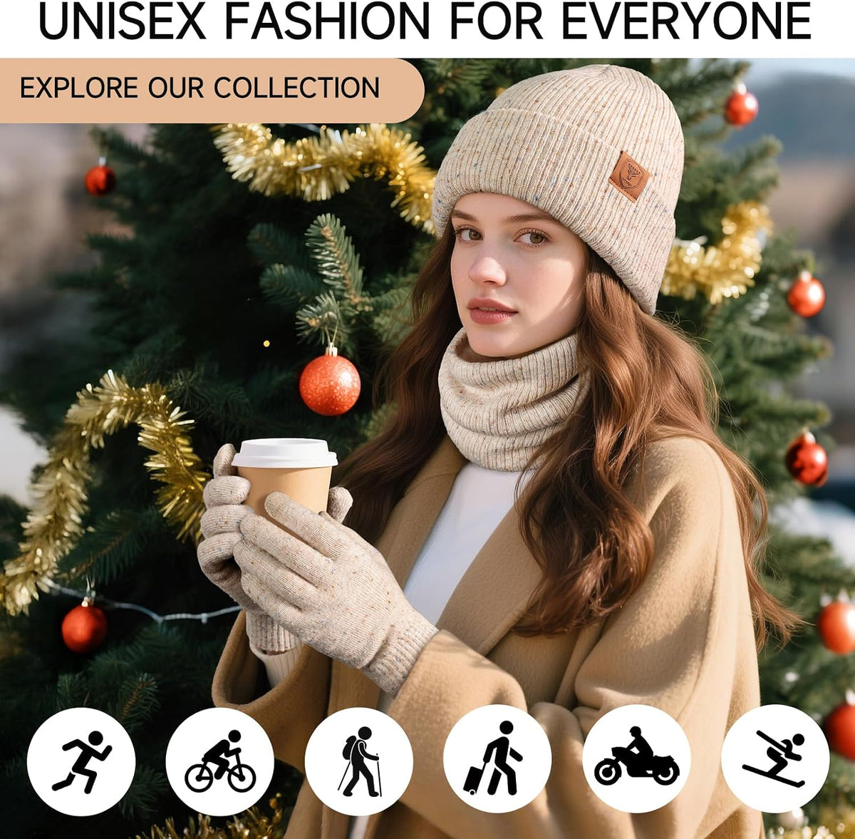 OZERO Winter Beanie Hat Scarf Gloves Set: Fleece Lined