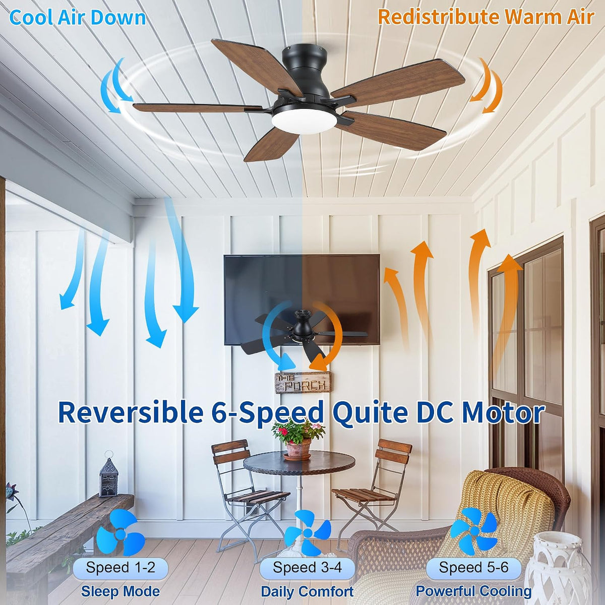 NKPU 42 Inch Low Profile Ceiling Fans with Lights, Brown