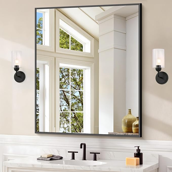 Black Bathroom Mirror for Wall, 30x36 Inch Rectangle