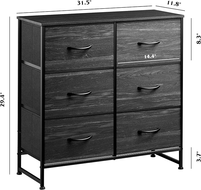 WLIVE Black Dresser for Bedroom, 6 Drawer Double Dresser, Fabric Storage Tower
