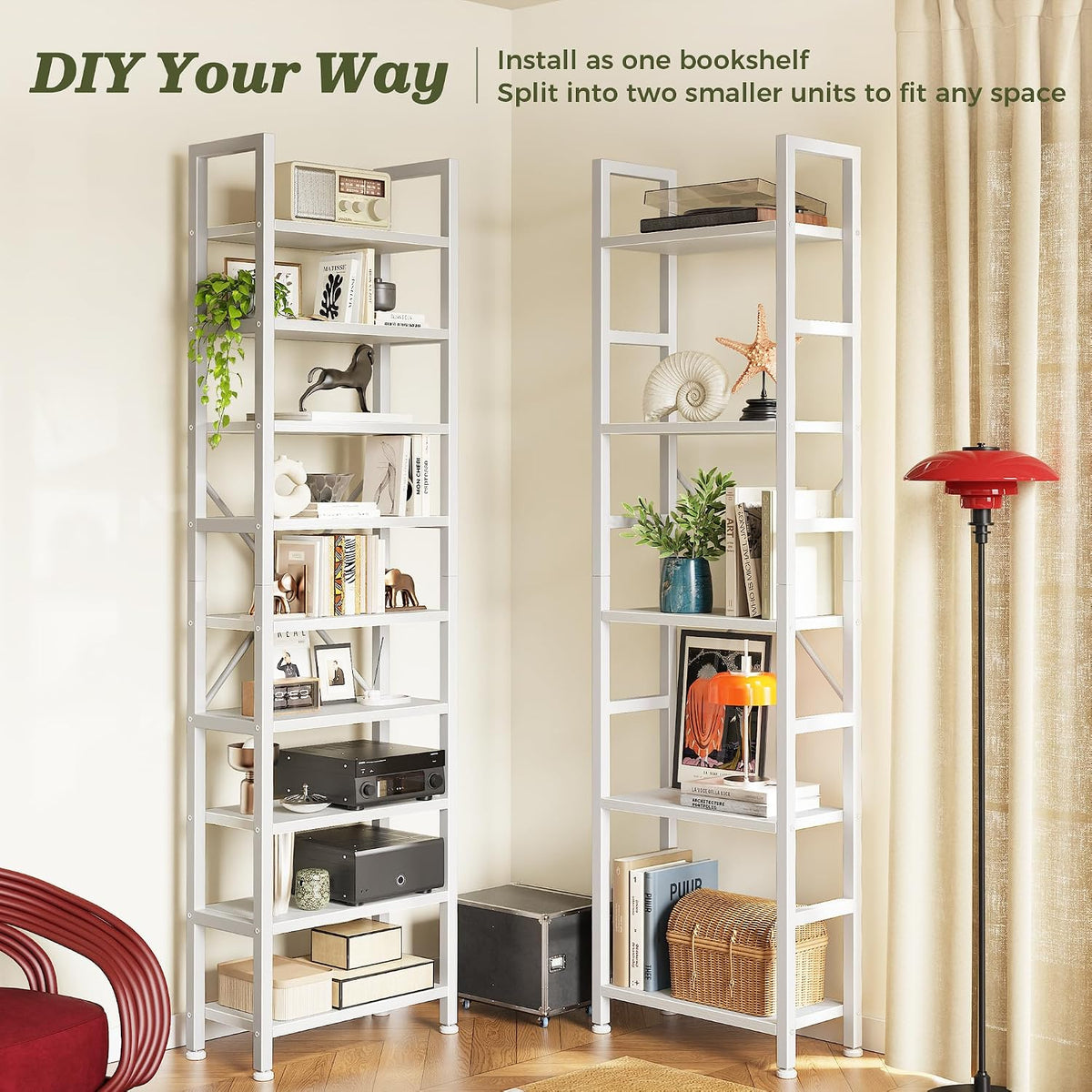 Huuger 5 Tier Bookshelf, 68'' Tall Bookcase with 14 Open Shelves, White