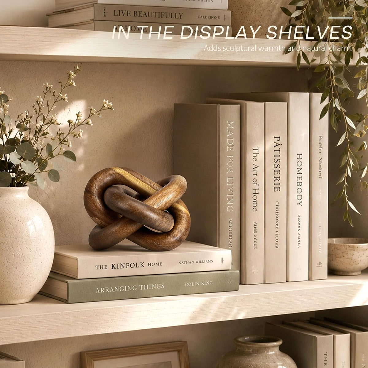 EOSAHR Acacia Wood 3 Link Wood Knot Decor for Coffee Table, Brown