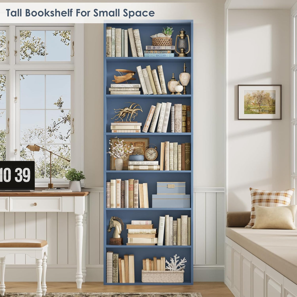 FACBOTALL 82" Tall Bookshelf Bookcase, 7-Tier Open Display Shelves, Blue