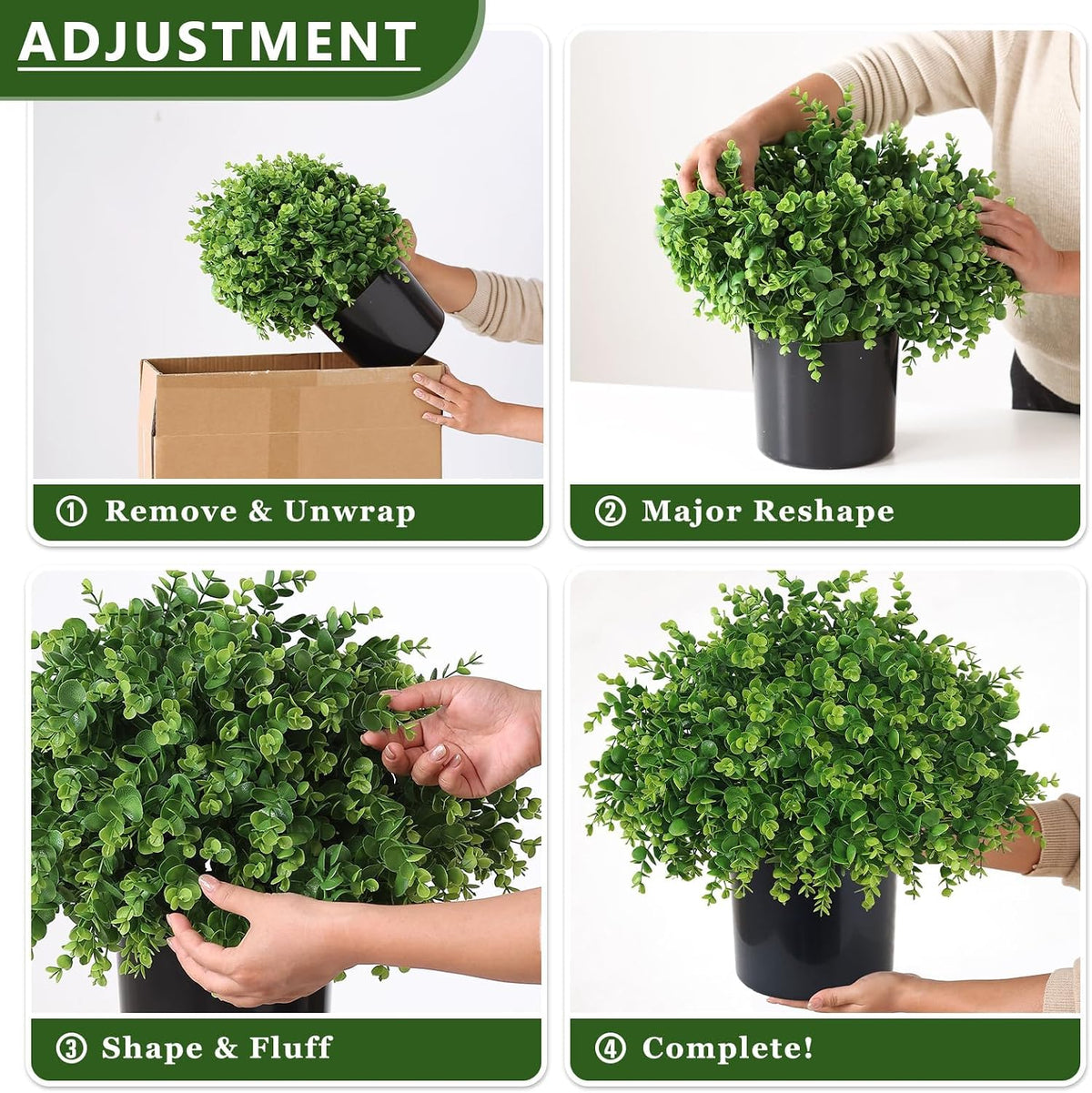 2Set Lifelike Touch Fake Eucalyptus Topiary Ball Trees for Porch(Green)