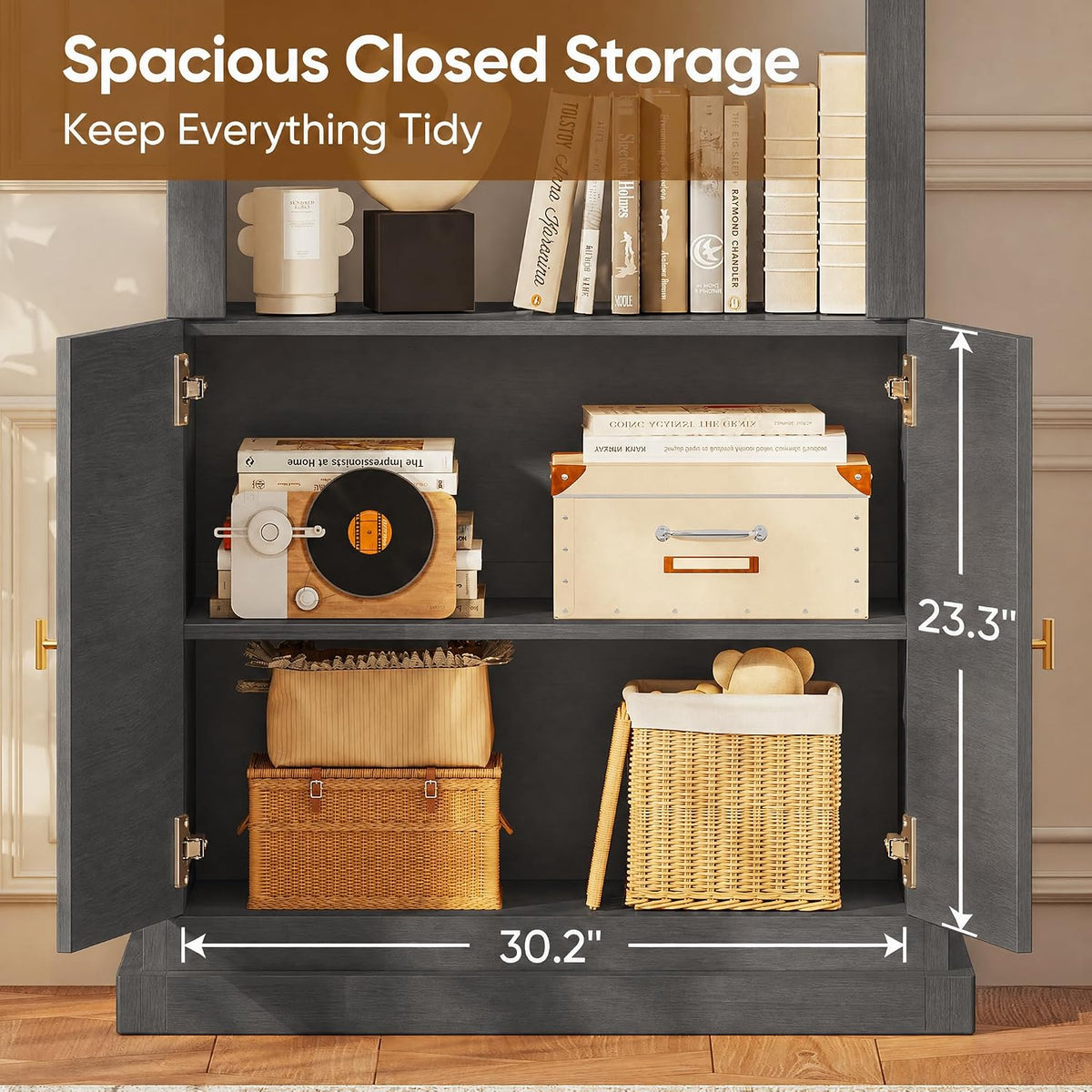 Vyre 71" Modern Tall Bookcase and Bookshelf, Triple Half Open Storage Ca...