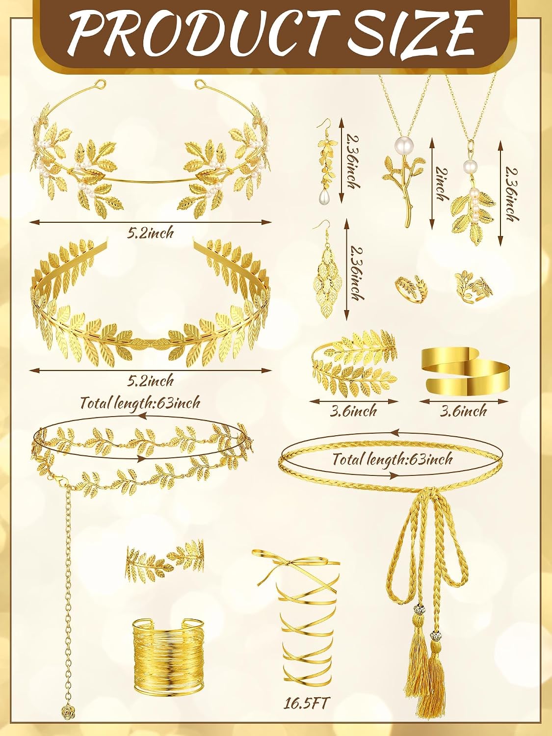 JenPen 15 Pcs Greek Goddess Costume Accessories Set for Women,Stylish