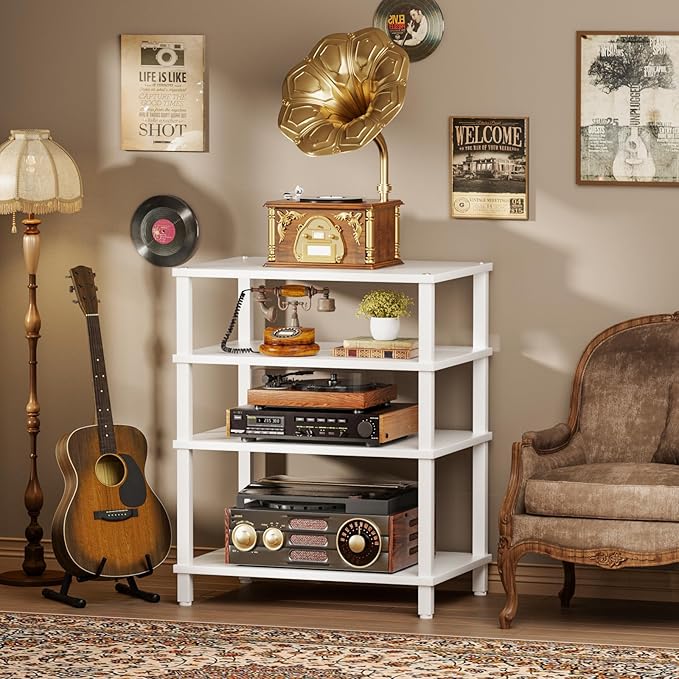 LELELINKY 4-Tier AV Media Player Stand Set of 2, Wooden TV Stand, Game Console