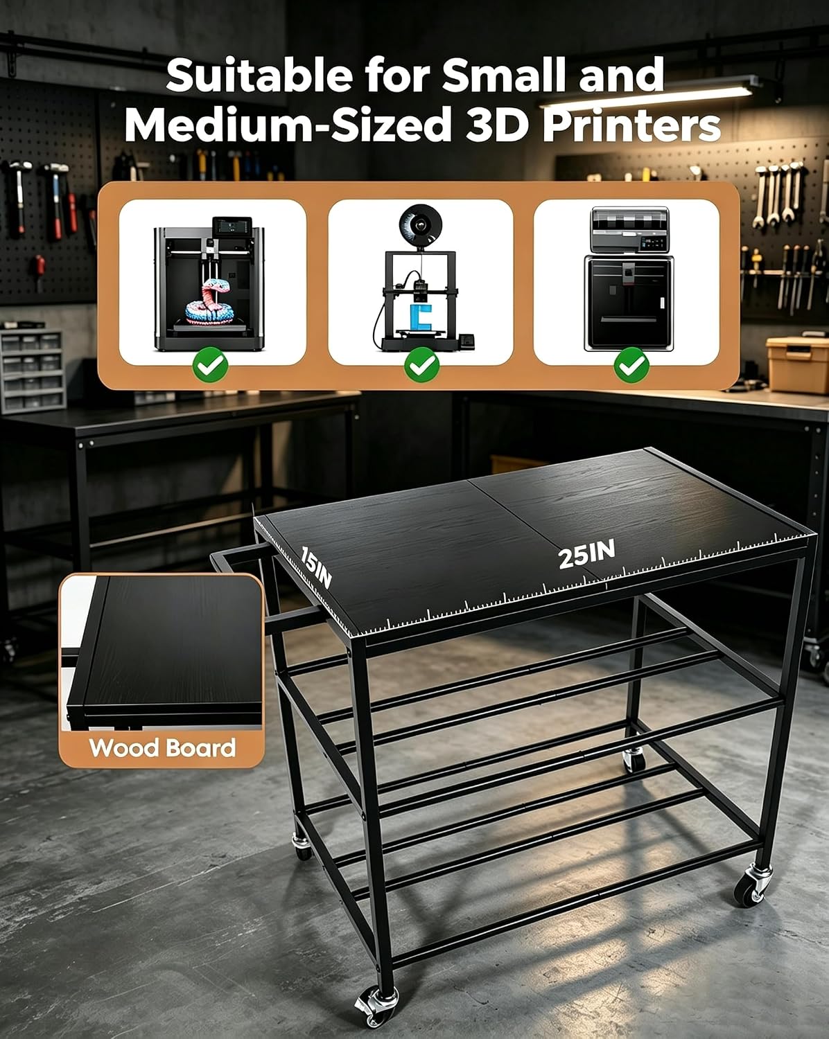 3D Printer Table, Sturdy 3D Printer Stand with 3D Printer filament storage