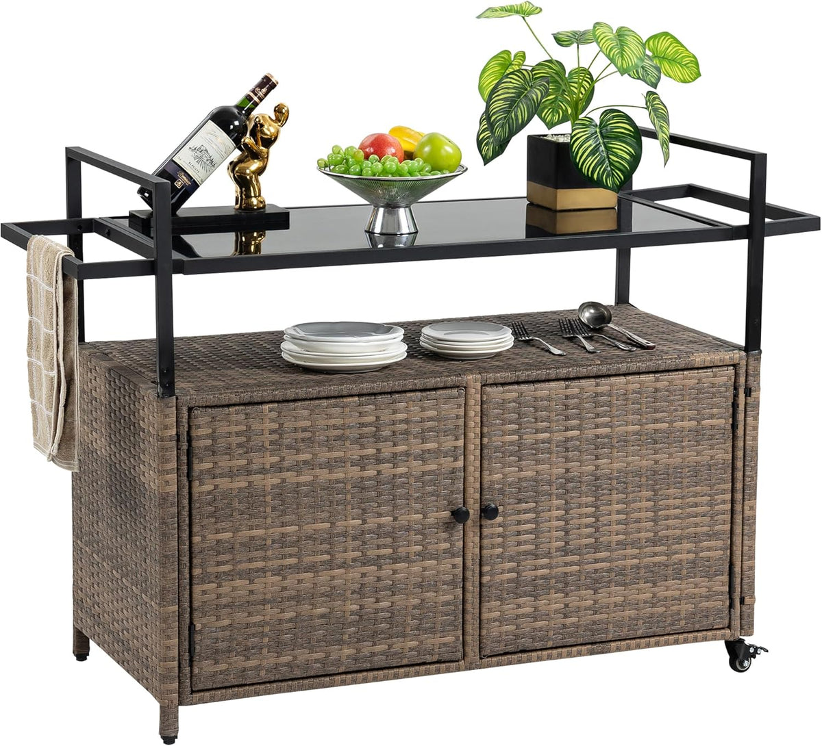 Outdoor Bar Cart Table, Brown