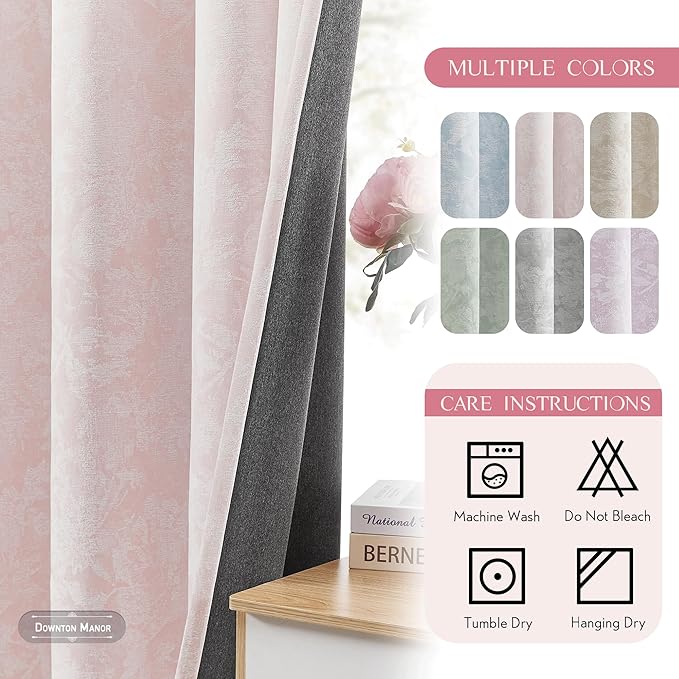 Beauoop Pink Floral Jacquard Blackout Curtains 120 Inches Long 2 Panels