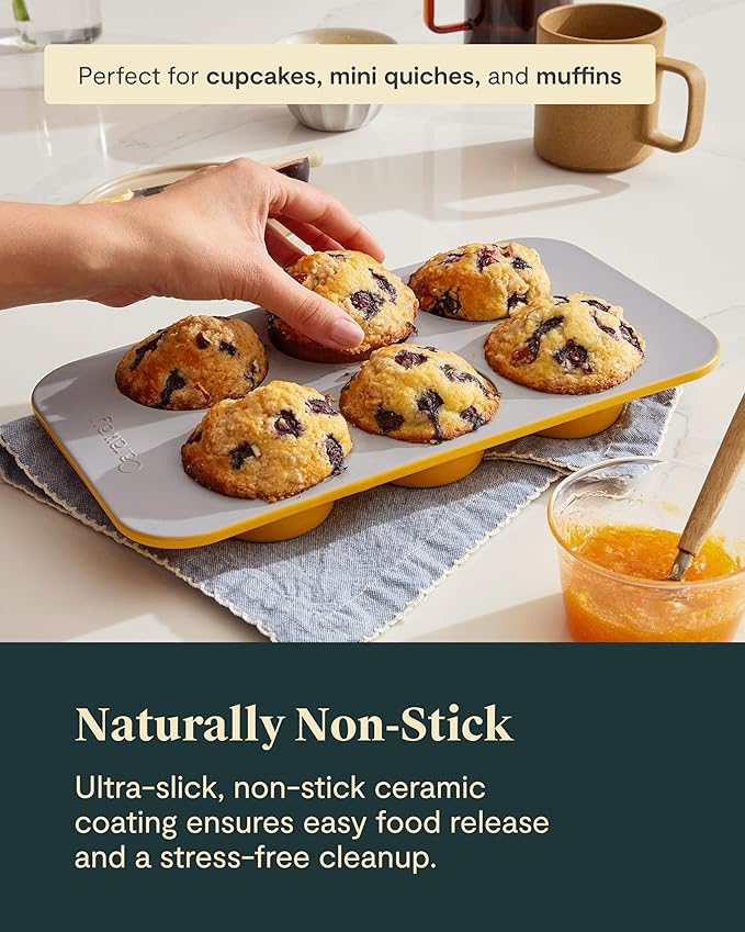 Caraway Nonstick Ceramic 6 Cup Muffin Pan Duo – Non-Toxic, PTFE & PFOA Fr...