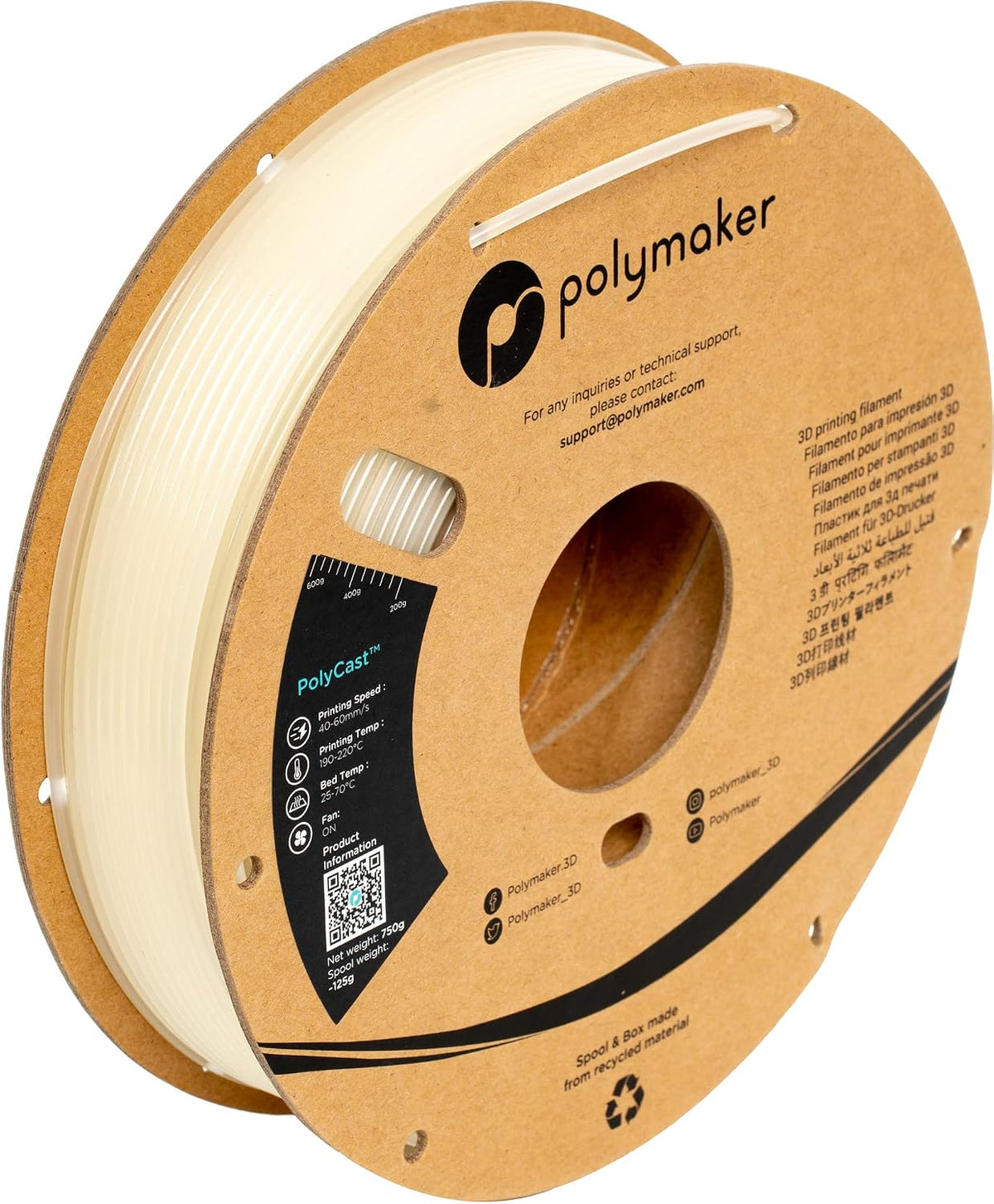 Polymaker PolyCast PVB Filament 1.75mm Natural, 0.75KG