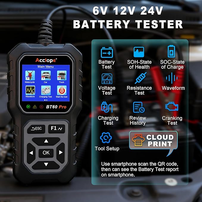 Acclope BT60 Pro Car Battery Tester, Digital Analyzer