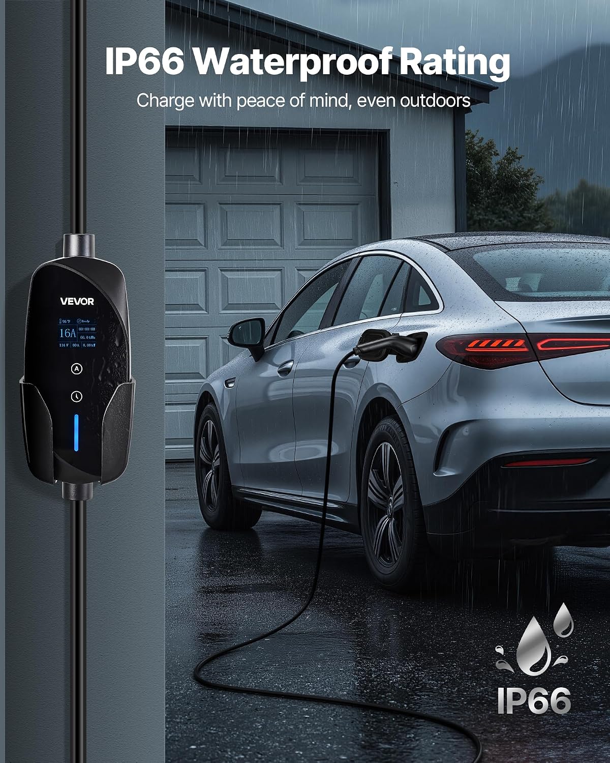 VEVOR Level 1 and Level 2 EV Charger, 16 amp 25 FT Cable, IP66 Weatherproof