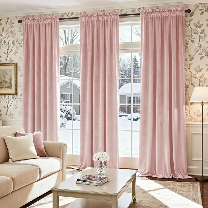 Lazzzy Velvet Blackout Curtains Thermal Insulated Room Window Drapes Super Soft
