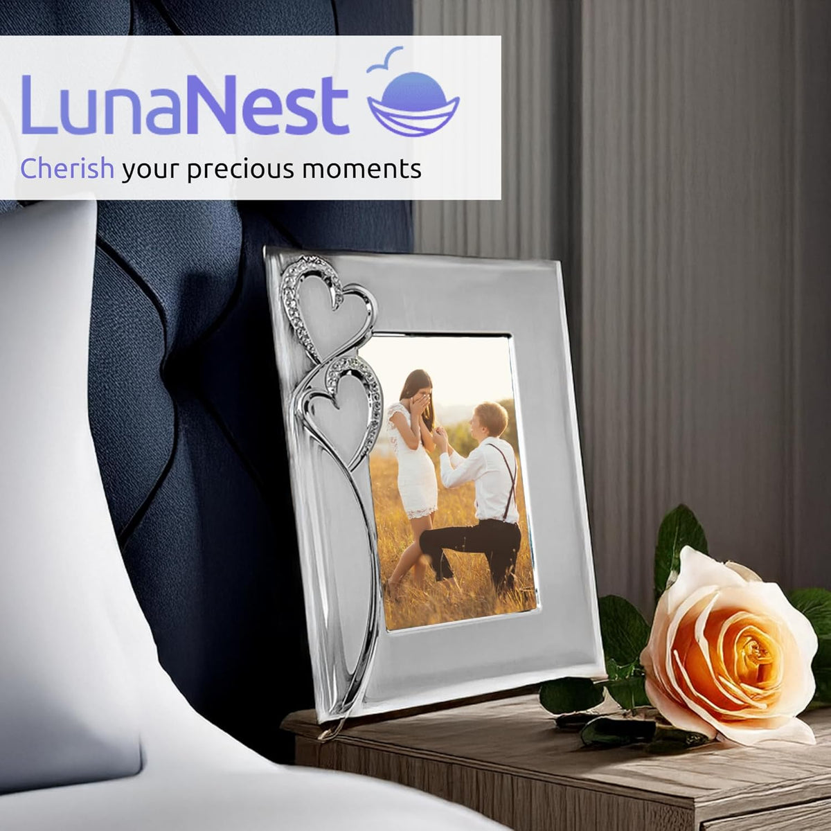 Silver Picture Frame 5x7 with Hearts – Thoughtful Gift Idea for Weddings, Eng...
