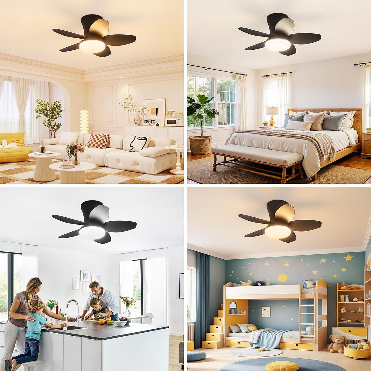 Small Ceiling Fan with Lights, 25inch 5 Blades Flush Mount with Remote