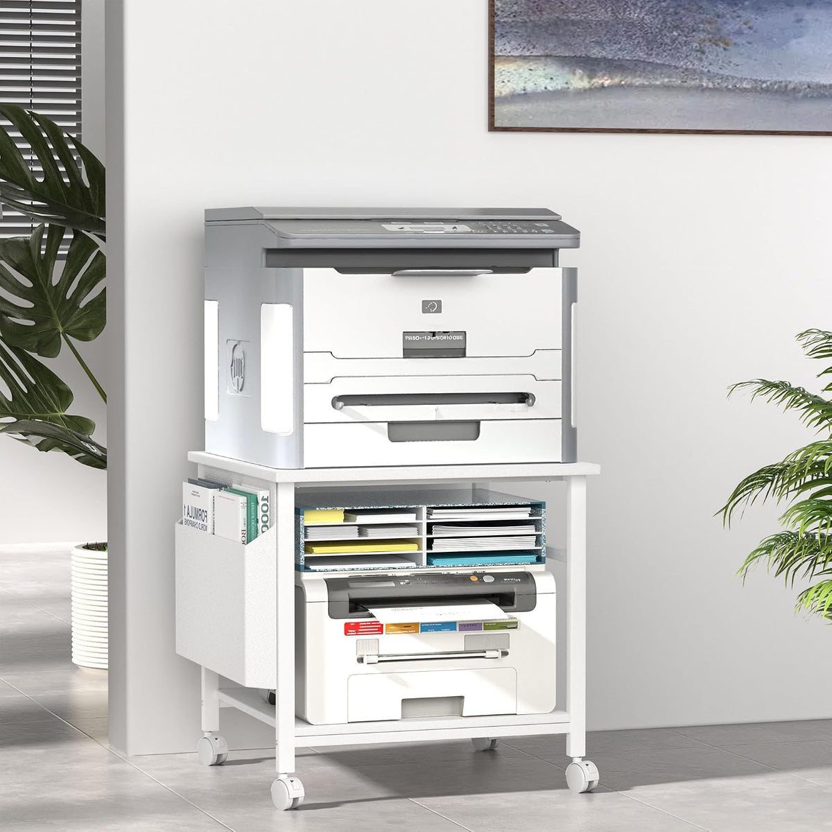 Large Printer Stand, 23.6 x 23.6 Inches Square Printer Stand with Storage She...