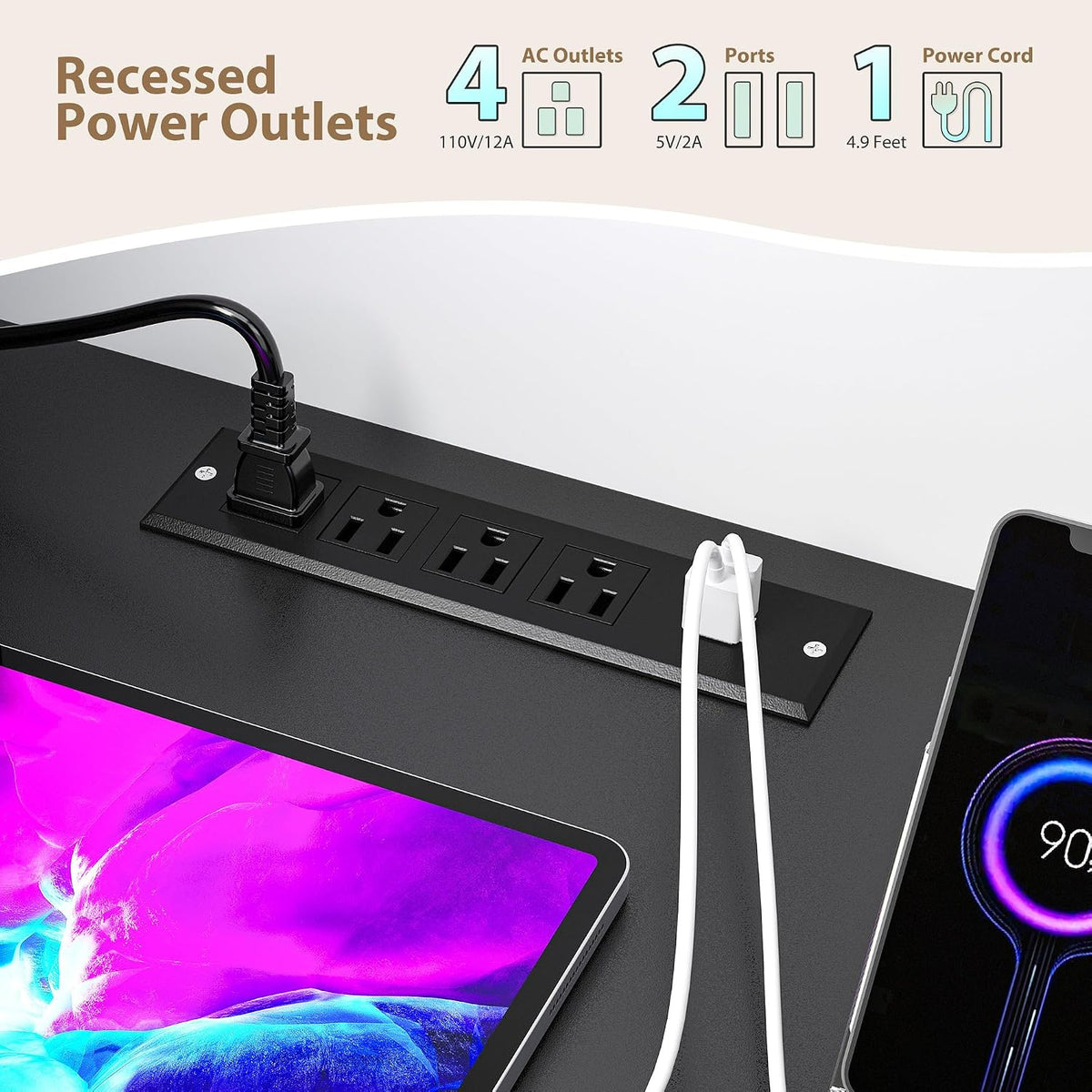 55.1" W Floating TV Stand with LED,Power Strip for 50/55/60/65" TV ...