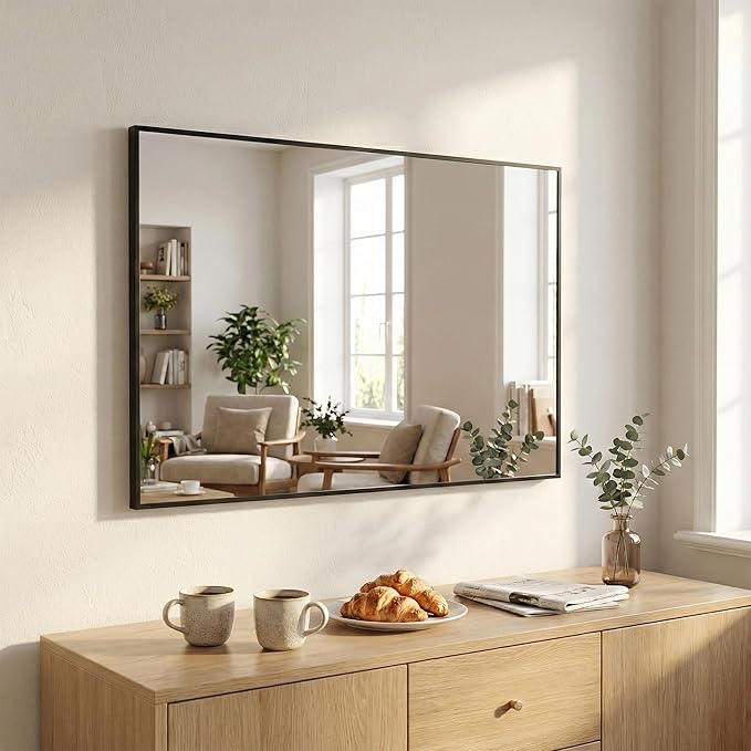 48''x36'' Extra Large Black Bathroom Mirror, Metal Framed Van...