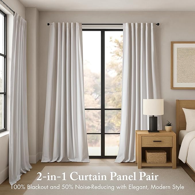 Madison Park Karien 100% Blackout Curtains 52x84 – White, 2-Layer Noise (2-PK)