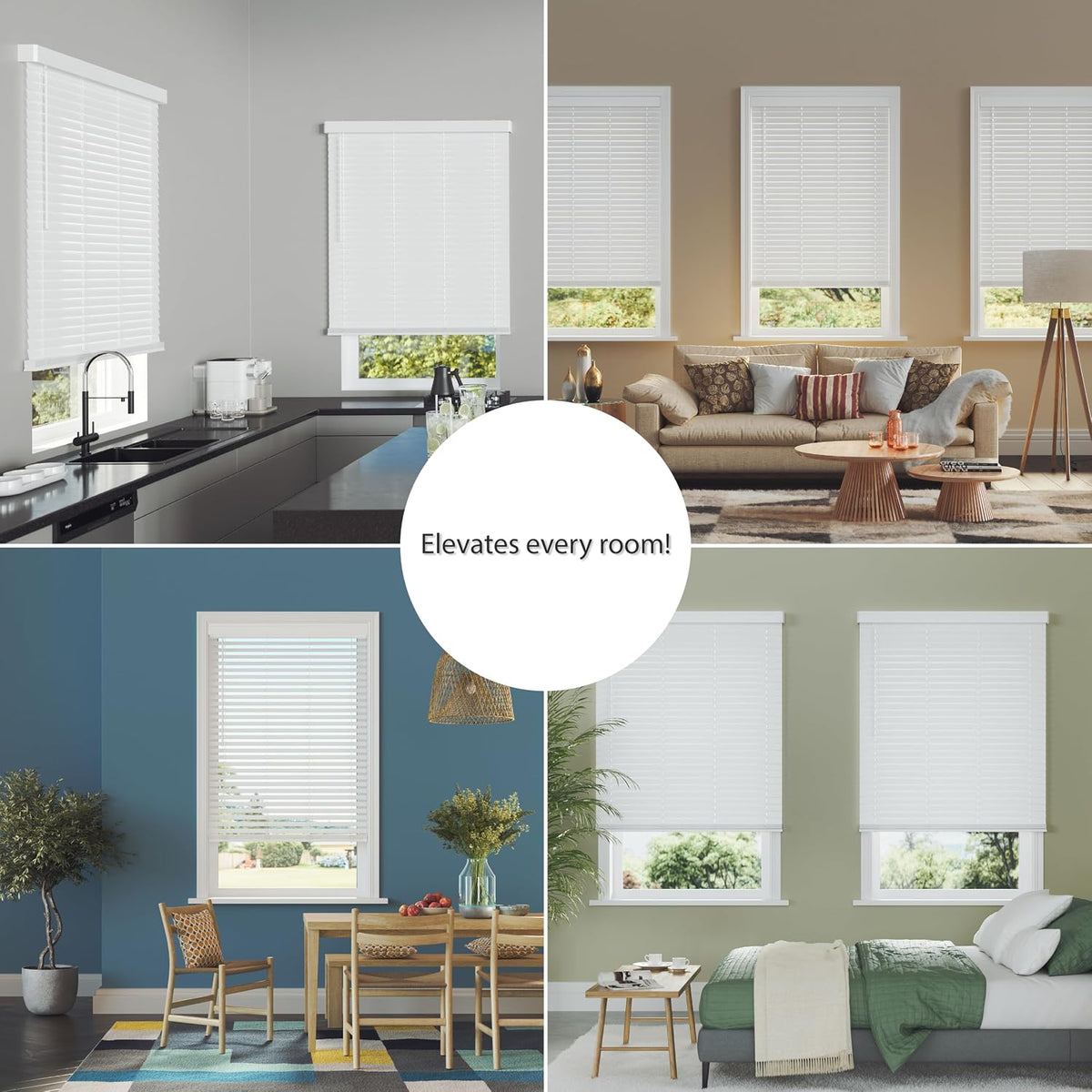 Lumino 2" Faux Wood Blinds - Smooth Slat, 36" W x 60" L White ...