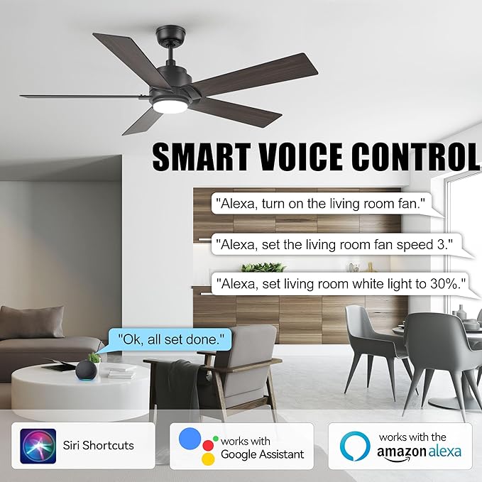 SMAAIR Smart WiFi LED Ceiling Fan, 52inch Plywood Outdoor Smart Ceiling Fan
