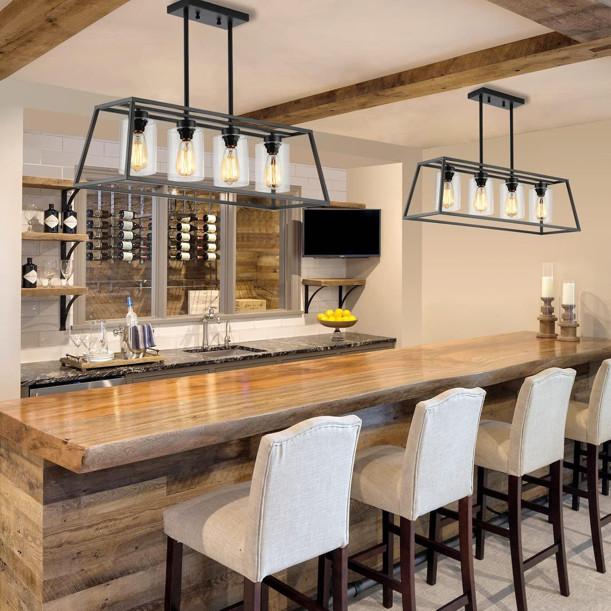 4-Light Black Farmhouse Chandelier for Dining Room Light Fixture