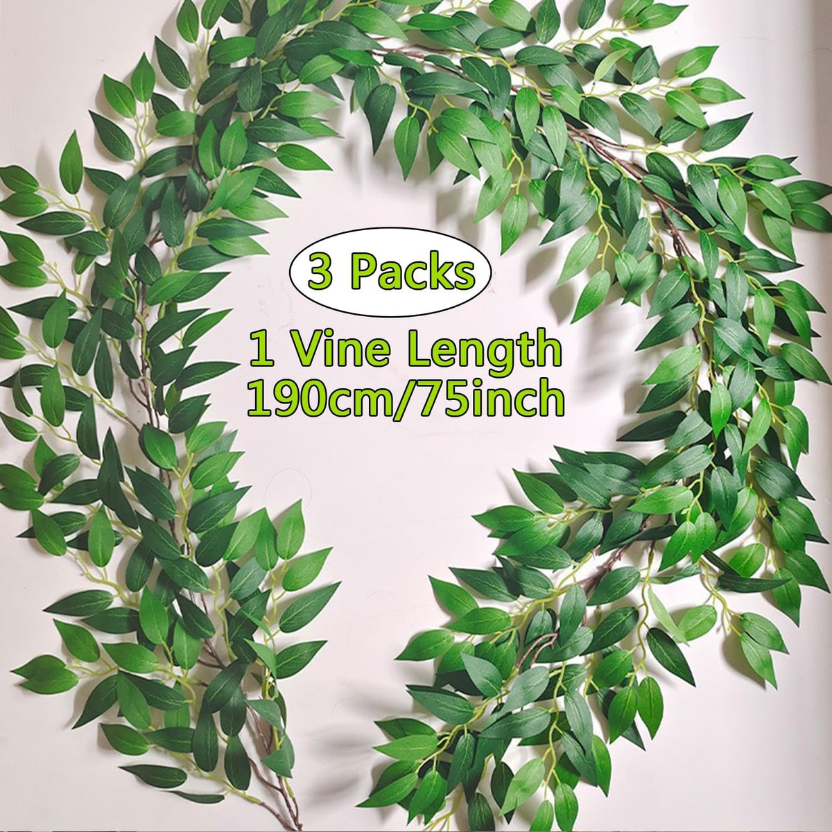 Artificial Italian Ruscus Vines, 3Pcs/75 Silk Vine Garland with Green Leaves,...