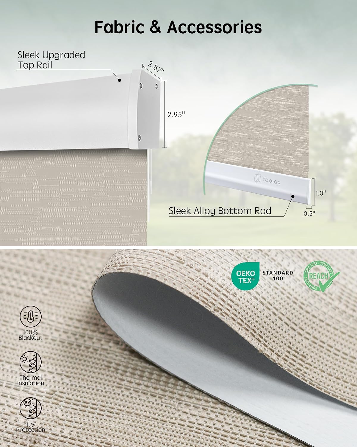 Yoolax Motorized Blinds with Remote, Blackout Jacquard Coffee, 23"W x 72...