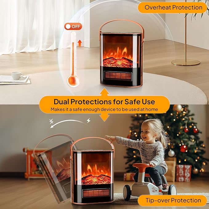 ROVSUN 1500W Electric Fireplace Stove, Realistic Flame Effect, Adjustable