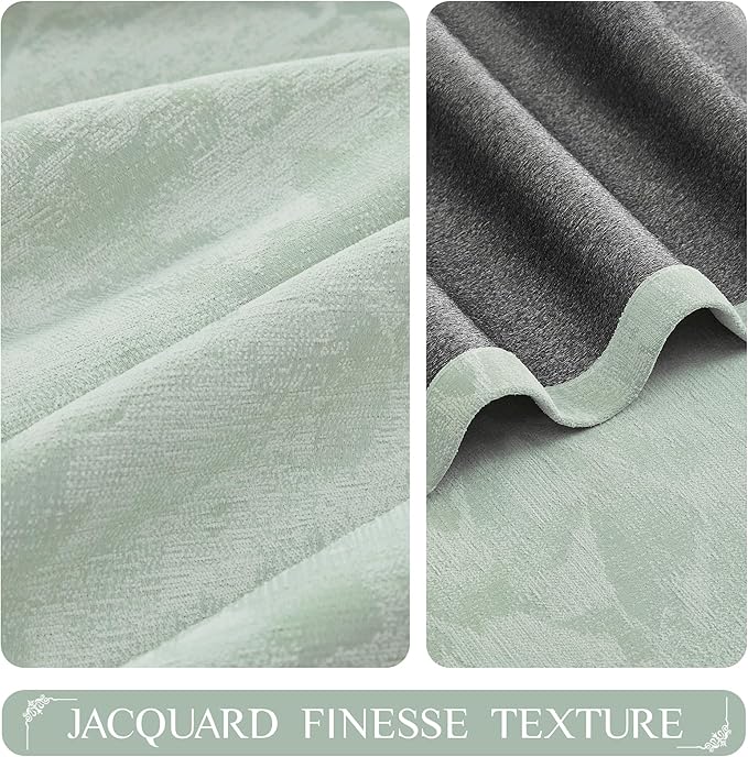 Beauoop Green Floral Jacquard Blackout Curtains 108 Inches Long 2 Panels