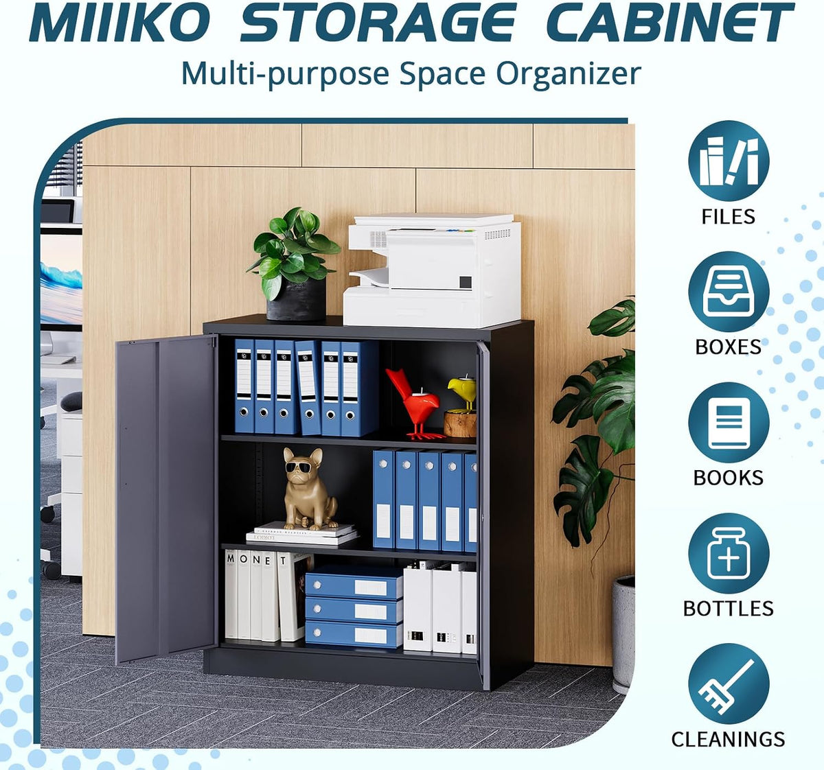 MIIIKO Lockable Storage Cabinet with Lock, Small Metal Garage Storage Cabinet...