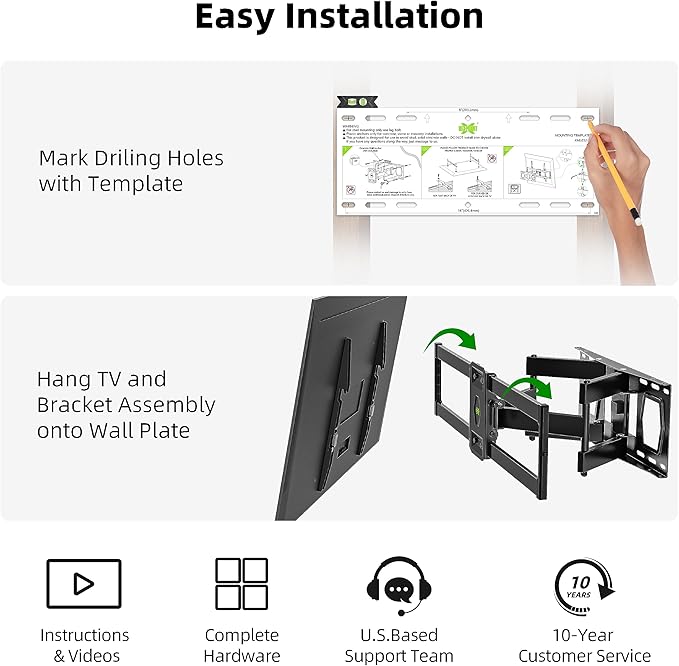 Full Motion TV Wall Mount for Most 37"-84" Flat Screen TV, Swivel o...