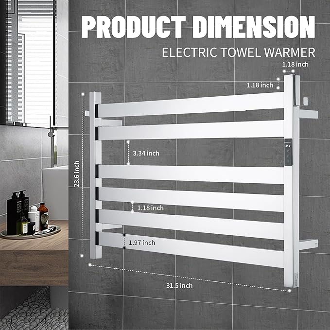 K&KALONZO Towel Warmer for Bathroom, Wall-Mounted 6-Bar Heated Towel Rack