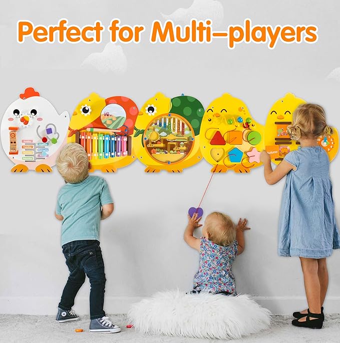 Chick Squad Activity Wall Busy Board Panels | 11-in-1 Wooden Sensory Wall Panel