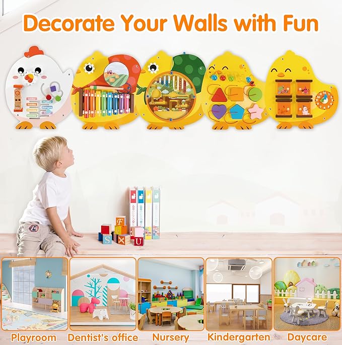 Chick Squad Activity Wall Busy Board Panels | 11-in-1 Wooden Sensory Wall Panel