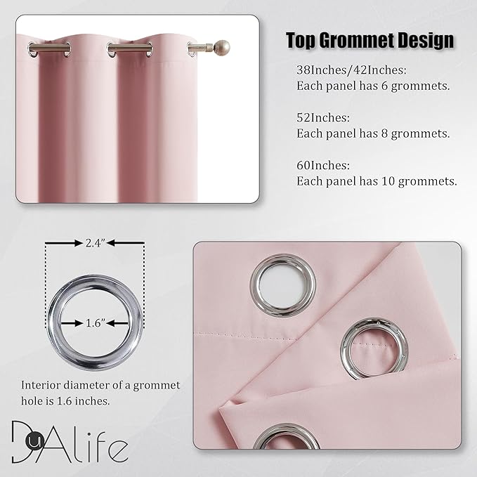 DUALIFE Baby Pink Grommet Room Darkening Curtains 60 x 84 Inches, 2 Panels