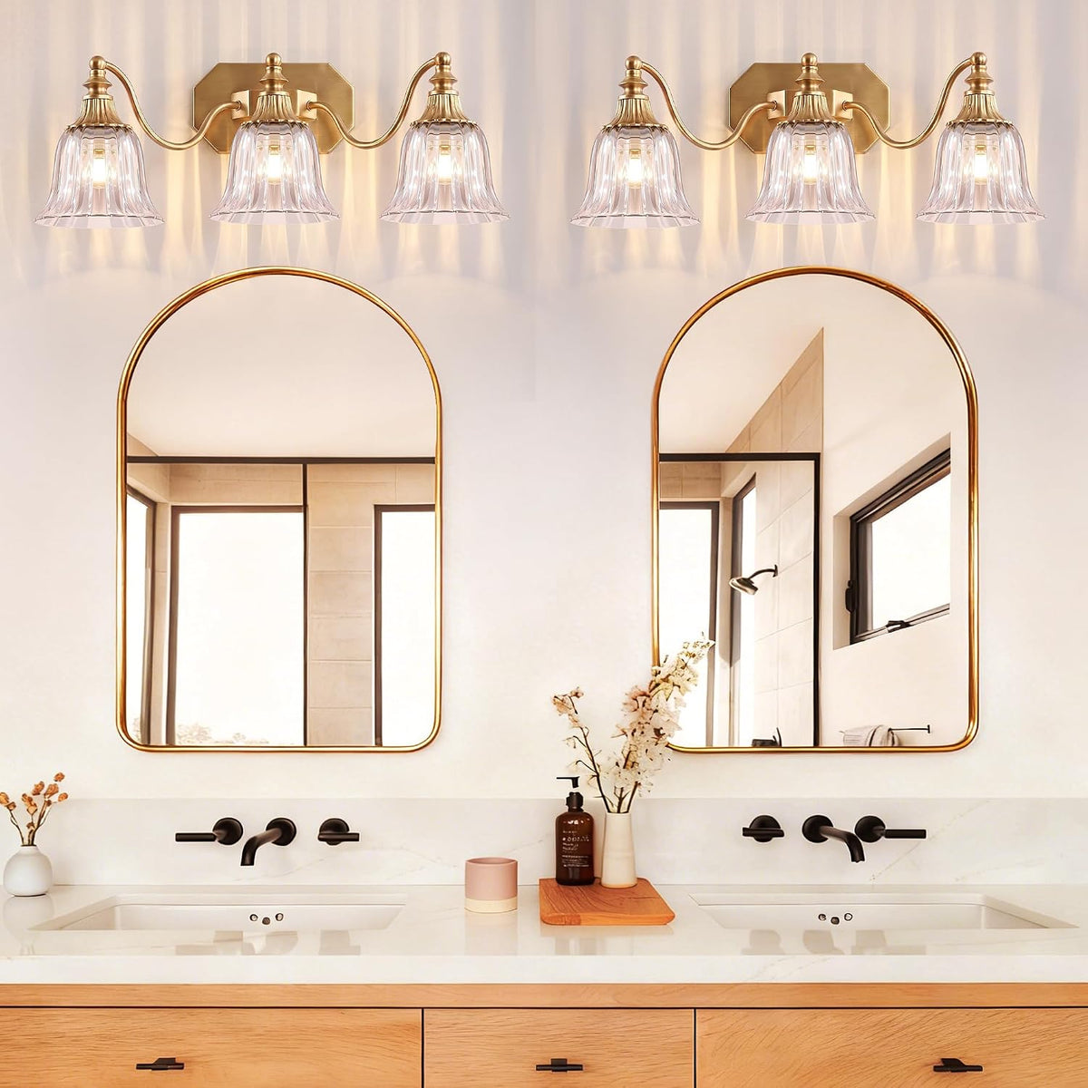 Brushed Gold 3-Light Bathroom Light Fixtures, Vintage Vanity Lights