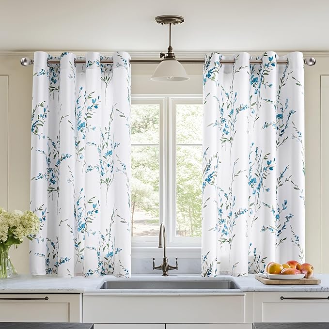 MYSKY HOME 54 inch Floral Curtains, Light Filtering, Thermal Insulated