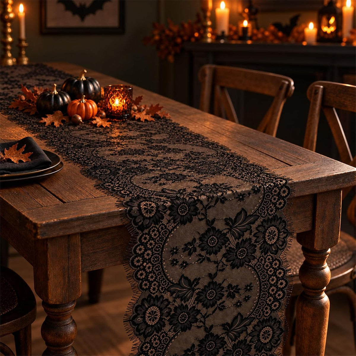 10 PCS Black Lace Table Runner 14x120 Inch Vintage Halloween Party Decor