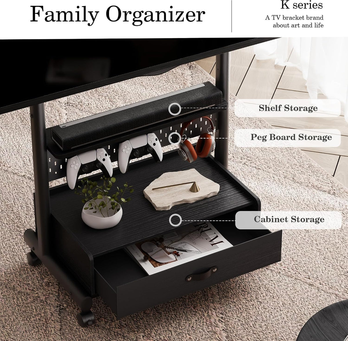 FITUEYES Rolling TV Stand on Wheels Lockable for 40-85 Inch TVs, Black