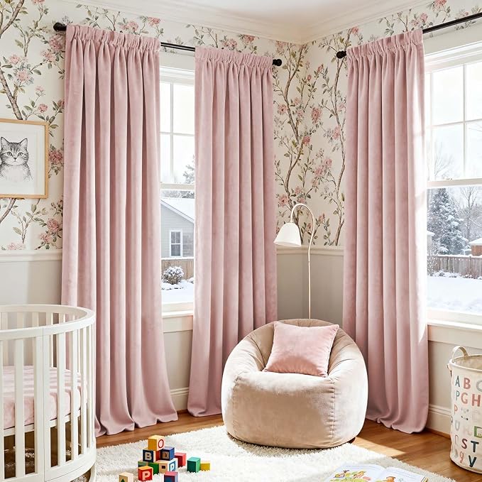 Lazzzy Velvet Blackout Curtains Thermal Insulated Room Window Drapes Super Soft