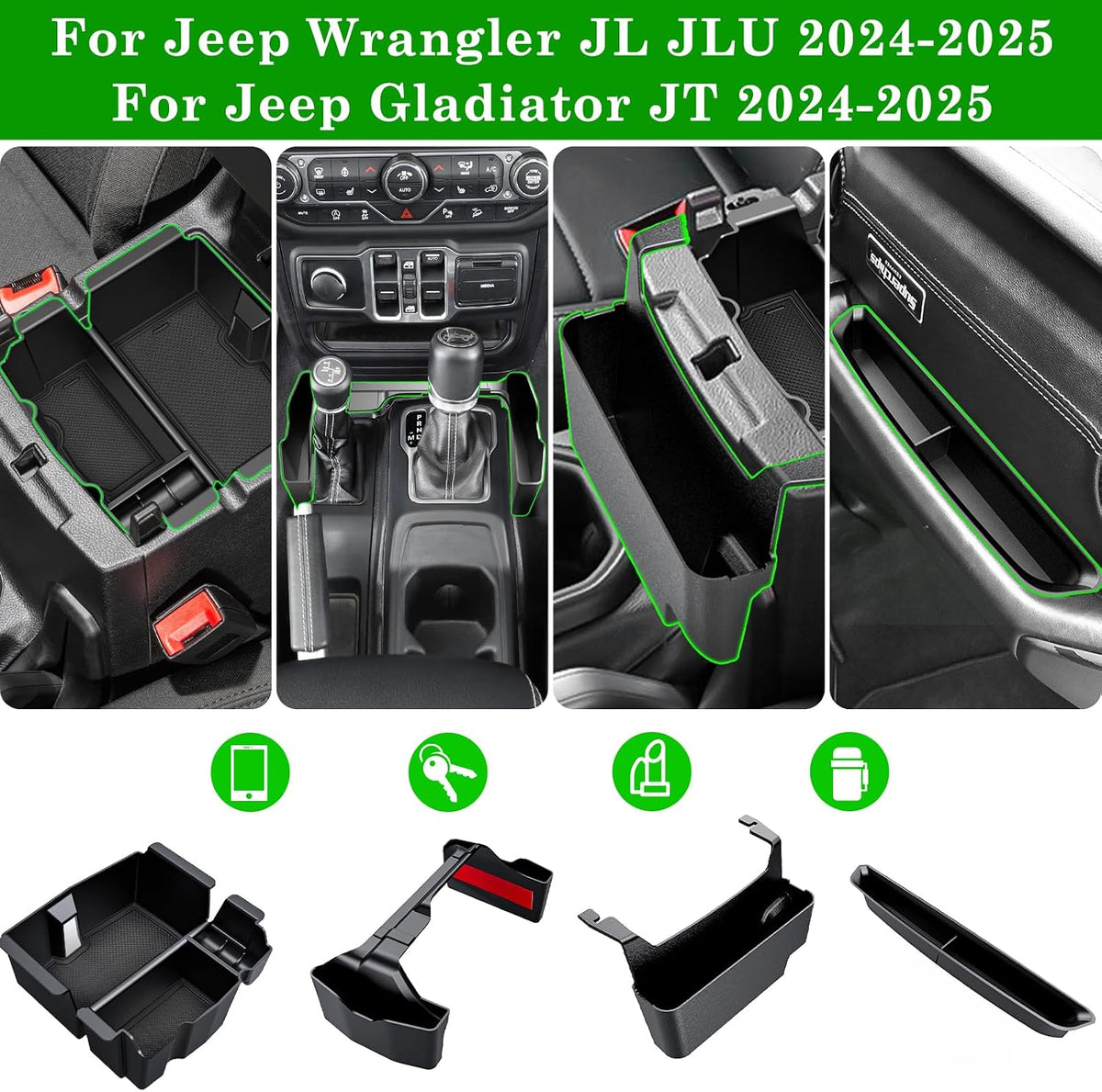 Eamplest Center Console Organizer for Jeep Wrangler & Gladiator 2024-2026