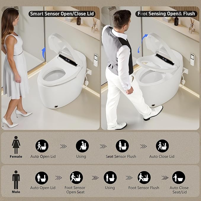 Smart Toilet with Warm Water Sprayer and Dryer, One Piece Bidet Toilet with