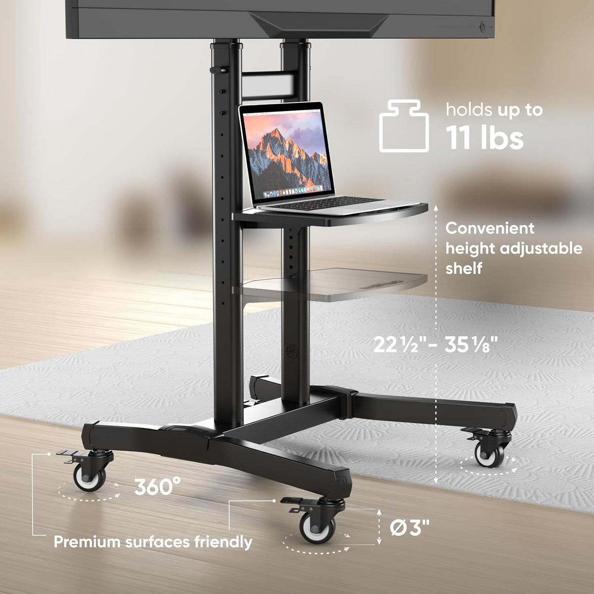 ONKRON Mobile TV Stand 50-90 Inch, up to 198.4 lbs, max VESA 800x600, Black