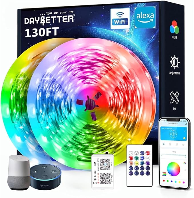 DAYBETTER 130ft Smart WiFi Led Lights, Led Strip Lights Work