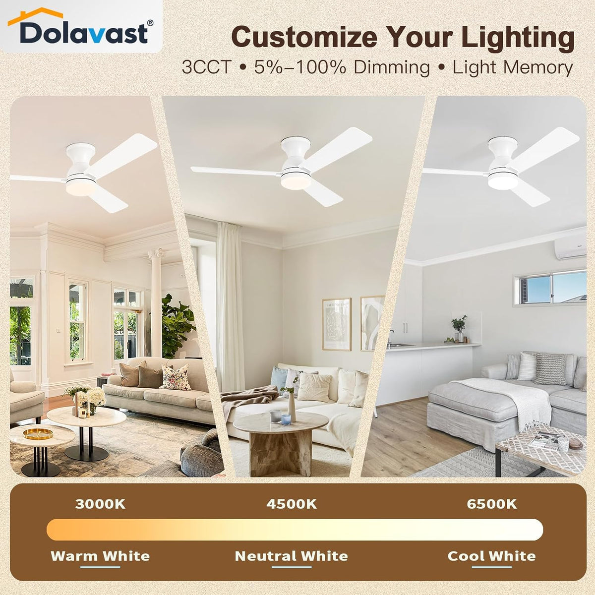 Ceiling Fans with Lights, 48 inch Low Profile Ceiling Fan with Light and Remo...
