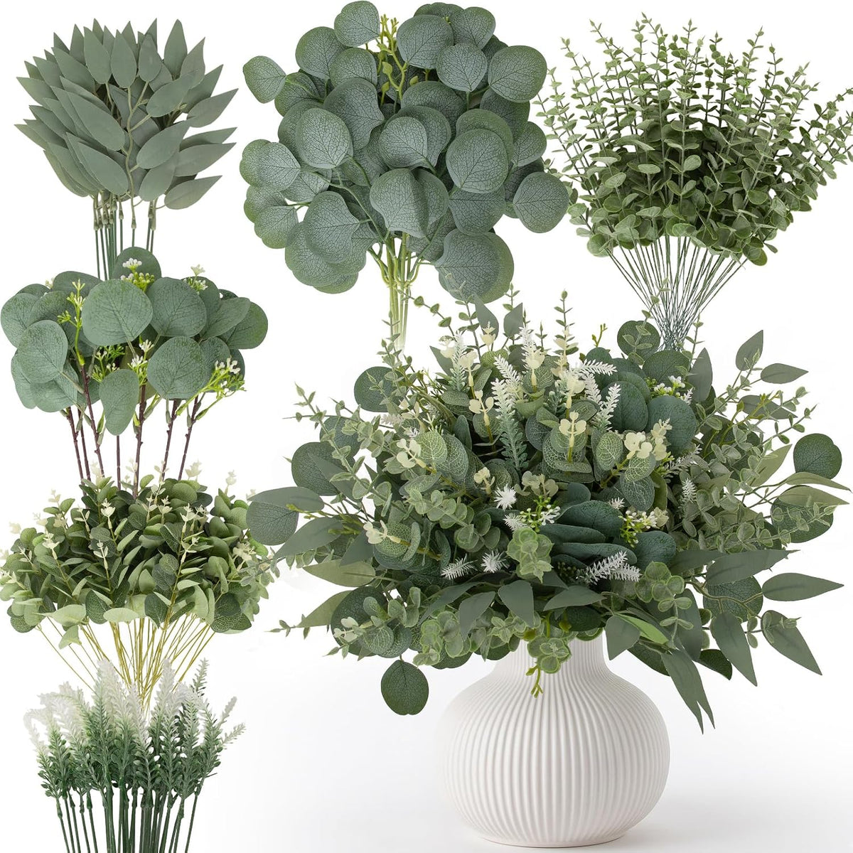 135 Pcs Artificial Eucalyptus Stems, Mixed Greenery Stems for Decor