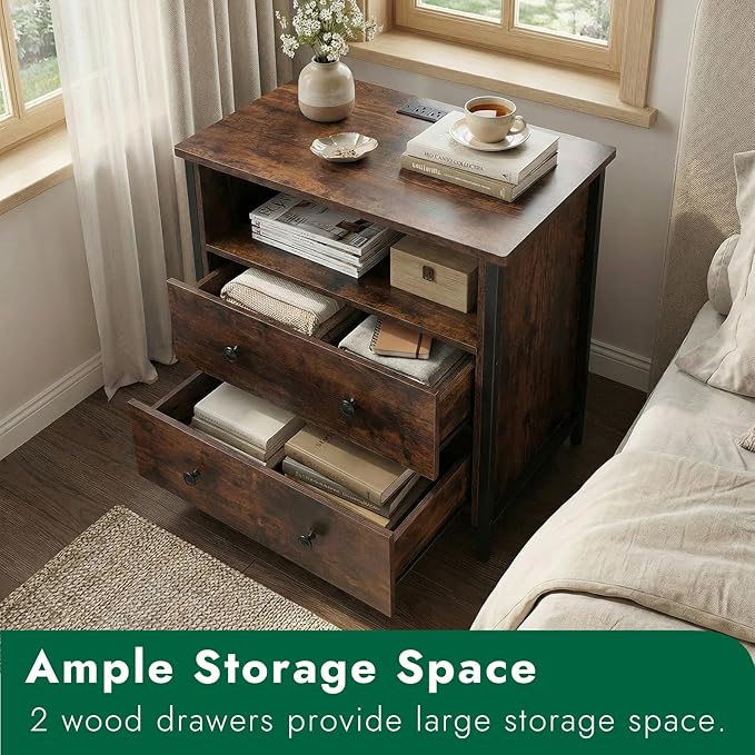 Tykacna 27 Inch Wide Night Stand, Large Wood Night Stand